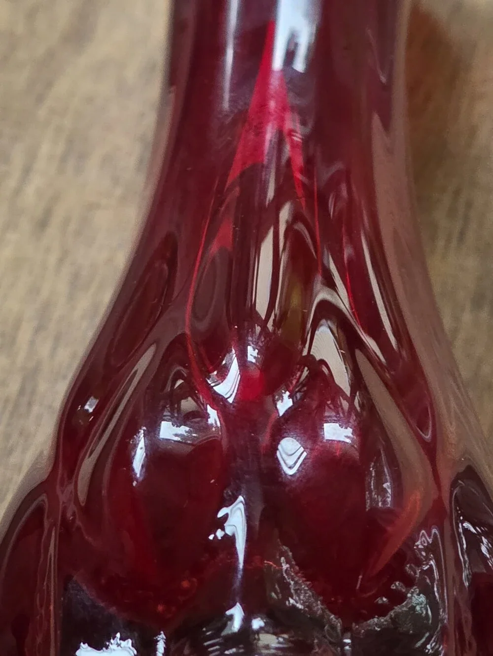 Vintage Ruby Red Fluted Art Glass Bud Vase Scalloped Edge Moody Maximalist